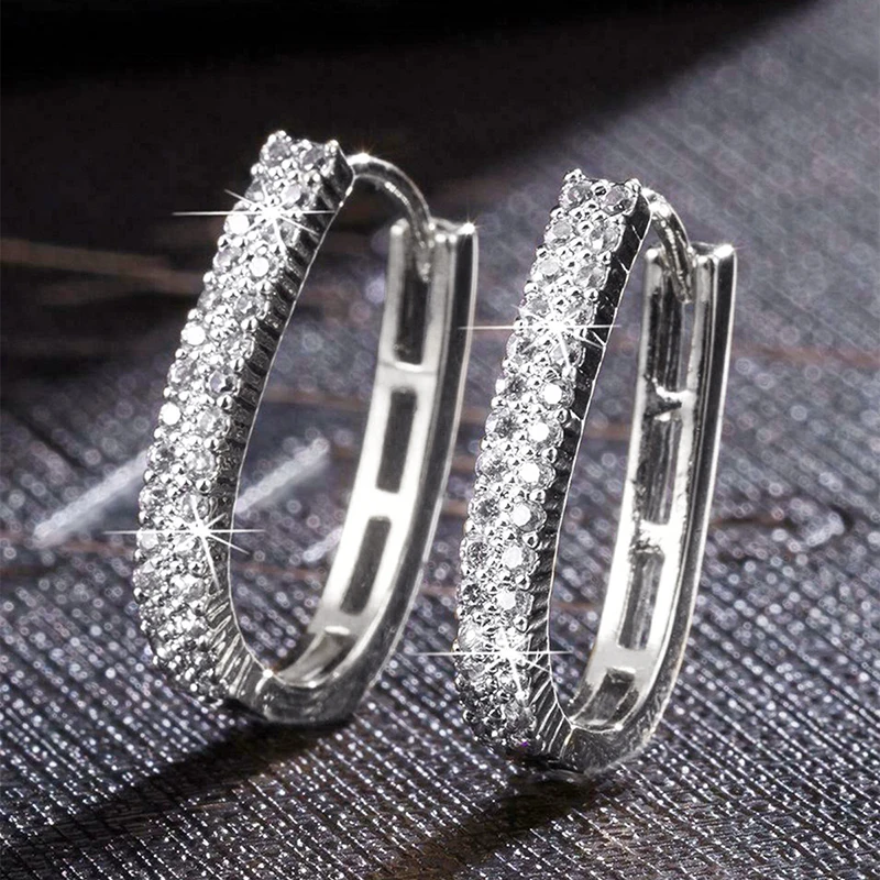 Huitan Fashion Silver Color Cross Hoop Earrings for Women Full Crystal Cubic Zirconia Statement Female Earrings Trends Jewelry Huitan Fashion Silver Color Cross Hoop Earrings for Women Full Crystal Cubic Zirconia Statement Female Earrings Trends Jewelry