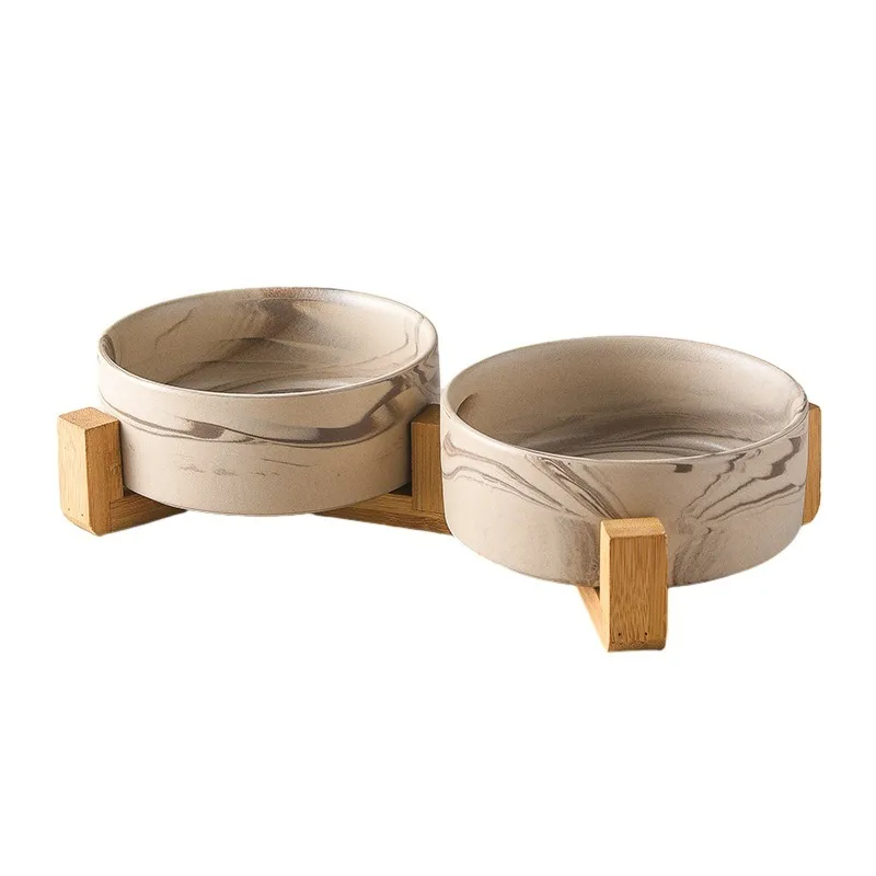 Marbling Ceramic Cat and Dog Bowl Medium Large Dog Feeding and Feeding Double Bowl with Wooden Rack Pet Puppy Accessories Marbling Ceramic Cat and Dog Bowl Medium Large Dog Feeding and Feeding Double Bowl with Wooden Rack Pet Puppy Accessories