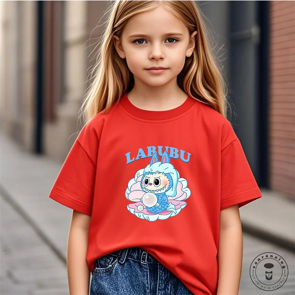 Labubu Girl Short Sleeve T Shirt Cute Print Baby Cotton Tee Tops Cartoon Toddler T-Shirts Summer Children Clothes Birthday Gift Labubu Girl Short Sleeve T Shirt Cute Print Baby Cotton Tee Tops Cartoon Toddler T-Shirts Summer Children Clothes Birthday Gift