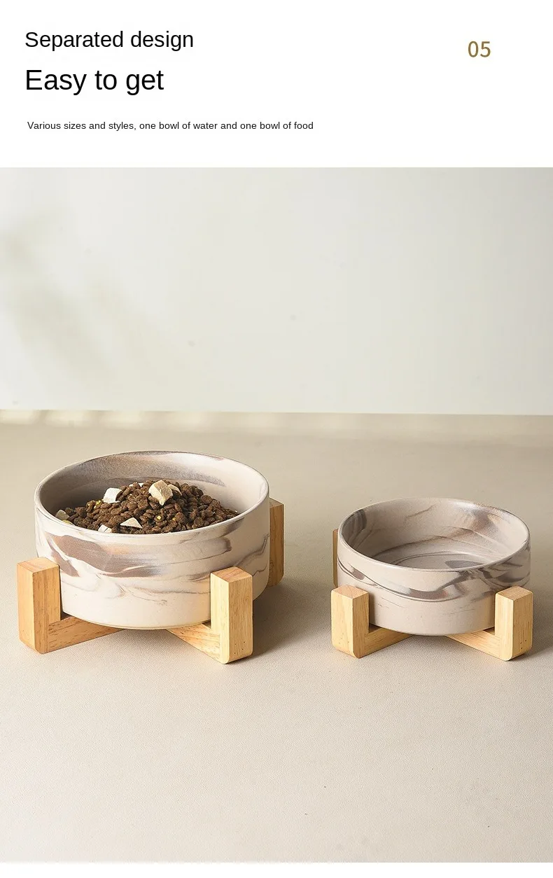 Marbling Ceramic Cat and Dog Bowl Medium Large Dog Feeding and Feeding Double Bowl with Wooden Rack Pet Puppy Accessories Marbling Ceramic Cat and Dog Bowl Medium Large Dog Feeding and Feeding Double Bowl with Wooden Rack Pet Puppy Accessories