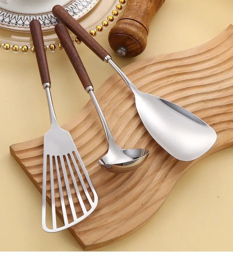 Walnut Mini Spatula Cooking Household Stainless Steel 304 Food Grade Spoon Set Simplicity Kitchen Utensils Wooden Handle Spatula Walnut Mini Spatula Cooking Household Stainless Steel 304 Food Grade Spoon Set Simplicity Kitchen Utensils Wooden Handle Spatula