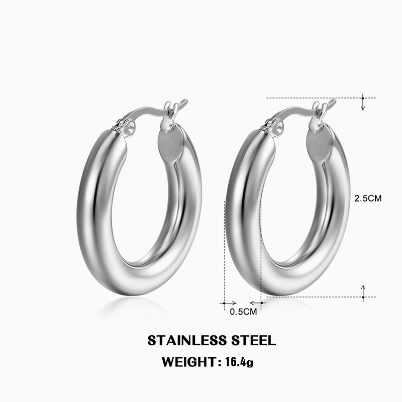 Classic Fashion Smooth Round Hoop Earrings For Women Stainless Steel 5mm Thick Ear Buckle Huggie Earrings Circle Vintage Jewelry Classic Fashion Smooth Round Hoop Earrings For Women Stainless Steel 5mm Thick Ear Buckle Huggie Earrings Circle Vintage Jewelry