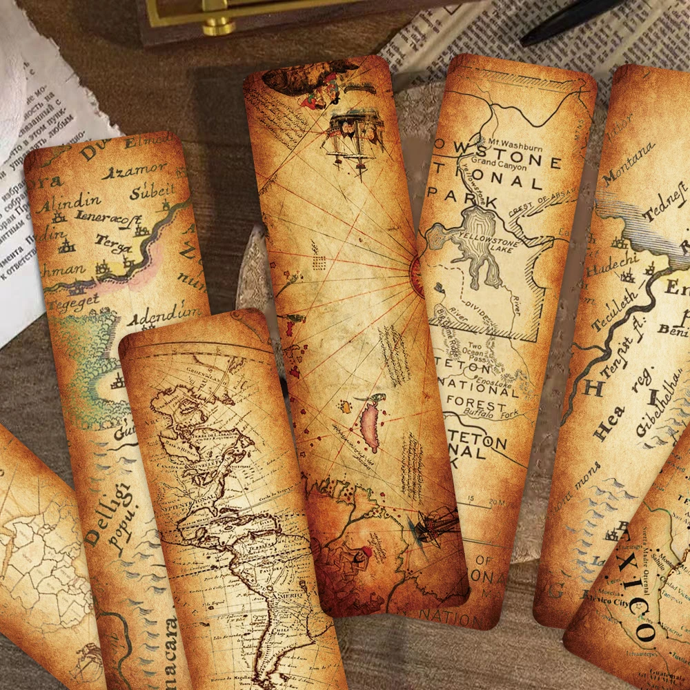 30pcs Vintage Map Bookmarks Reading Pages Books Tagged School Stationary Supplies DIY Aesthetic Bookmark Students Creative Gifts