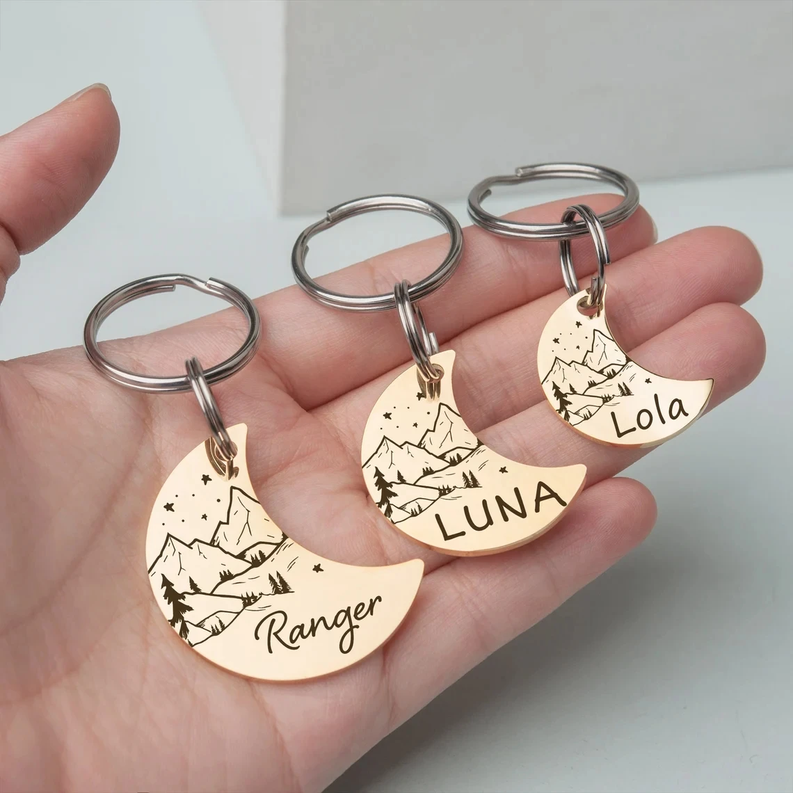 Free Personalized Dog Cat ID Tag Anti-lost Pet Collar Plates Accessories Engravable Colored Moon Nameplate Pendant Charms