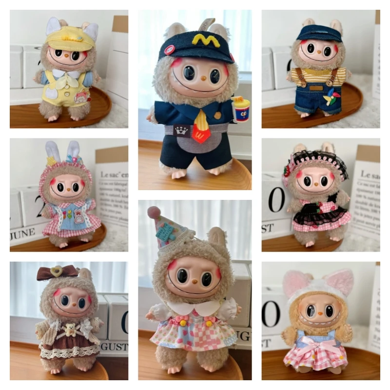 Cute Labubu Doll Jacket 17cm Mini Doll Clothing Accessories Sweatshirt Skirt Overalls Clothes Children's Toys Birthday Gift