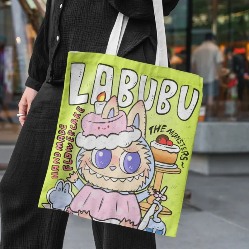 Labubu Monster Canvas Tote Bag - Cute Cartoon Shoulder Bag for Women, Girls, Students | Lisa Collection Casual Handbag