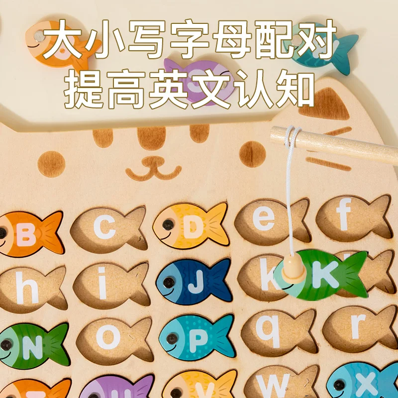 Kids Wooden Fishing Game Toys Gifts Early Education Alphabet Numeric Cognitive Toys Children Interactive Games Toys for Gifts