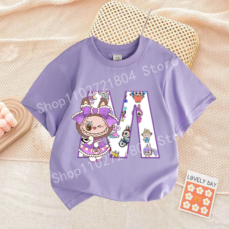 Labubu Letter A-Z Print T-shirt Cotton Summer Outdoor Wear Short Sleeve Girls Clothes Cute Top Cartoon Children Clothing Toddler Labubu Letter A-Z Print T-shirt Cotton Summer Outdoor Wear Short Sleeve Girls Clothes Cute Top Cartoon Children Clothing Toddler