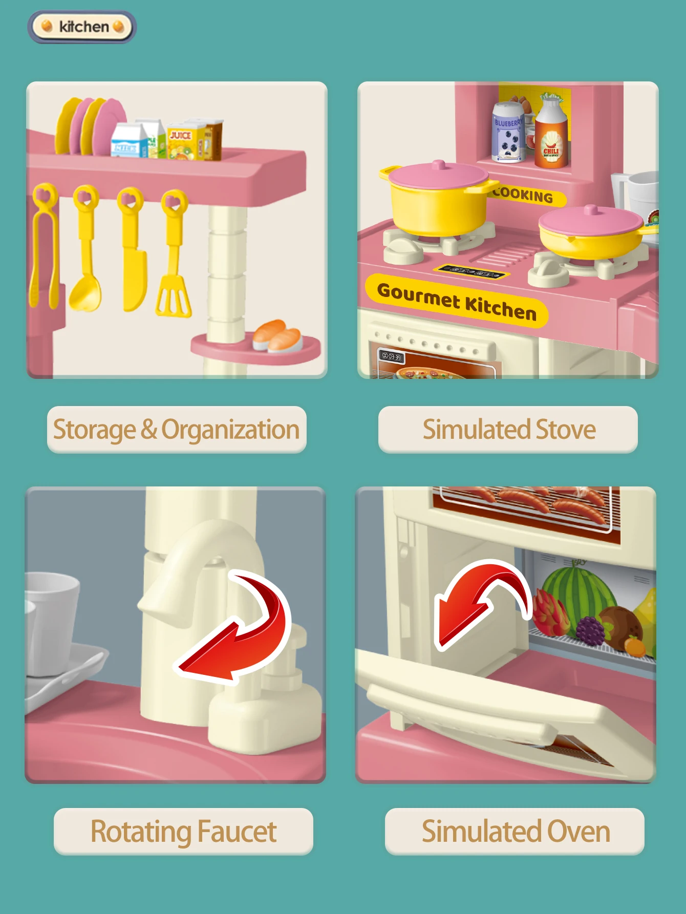 Kids Play Kitchen Accessories, Playset Toys Kitchen Foods Pans Milk Pots Breads Fork for Kid 3+ Boys and Girls Kids Play Kitchen Accessories, Playset Toys Kitchen Foods Pans Milk Pots Breads Fork for Kid 3+ Boys and Girls