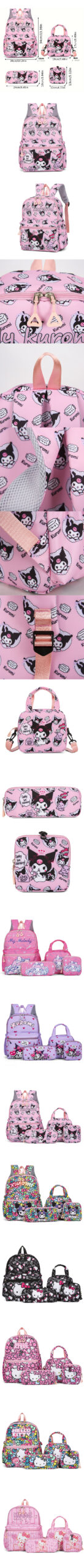 4pcs Kuromi Backpack, Pencil Case, Shoulder Bag, Wallet Set, Hello Kitty Sanrio School Bag, Melody Casual Outdoor Daypack 4pcs Kuromi Backpack, Pencil Case, Shoulder Bag, Wallet Set, Hello Kitty Sanrio School Bag, Melody Casual Outdoor Daypack