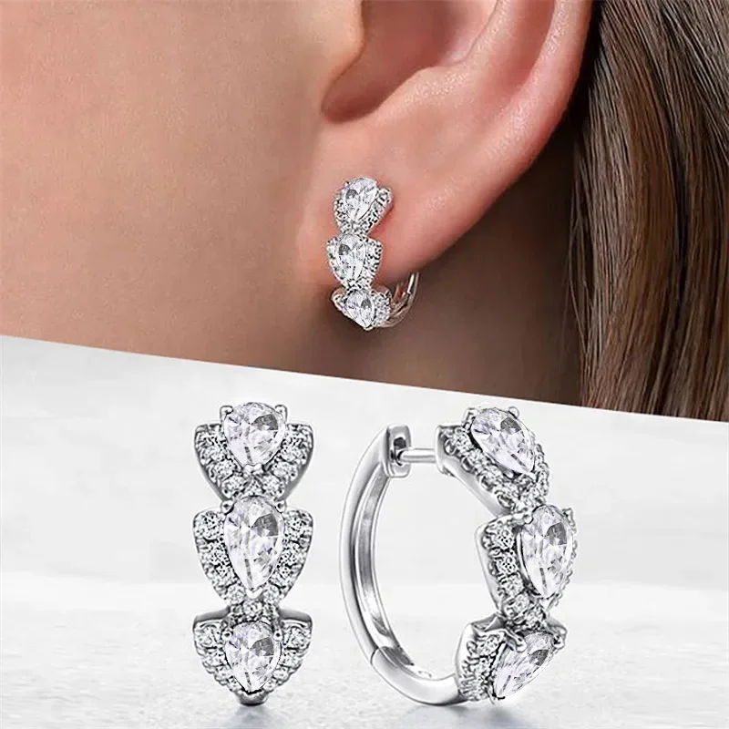 Huitan Luxury Trendy Blue Cubic Zirconia Hoop Earrings Wedding Party Elegant Accessories for Women Anniversary Gift New Jewelry Huitan Luxury Trendy Blue Cubic Zirconia Hoop Earrings Wedding Party Elegant Accessories for Women Anniversary Gift New Jewelry