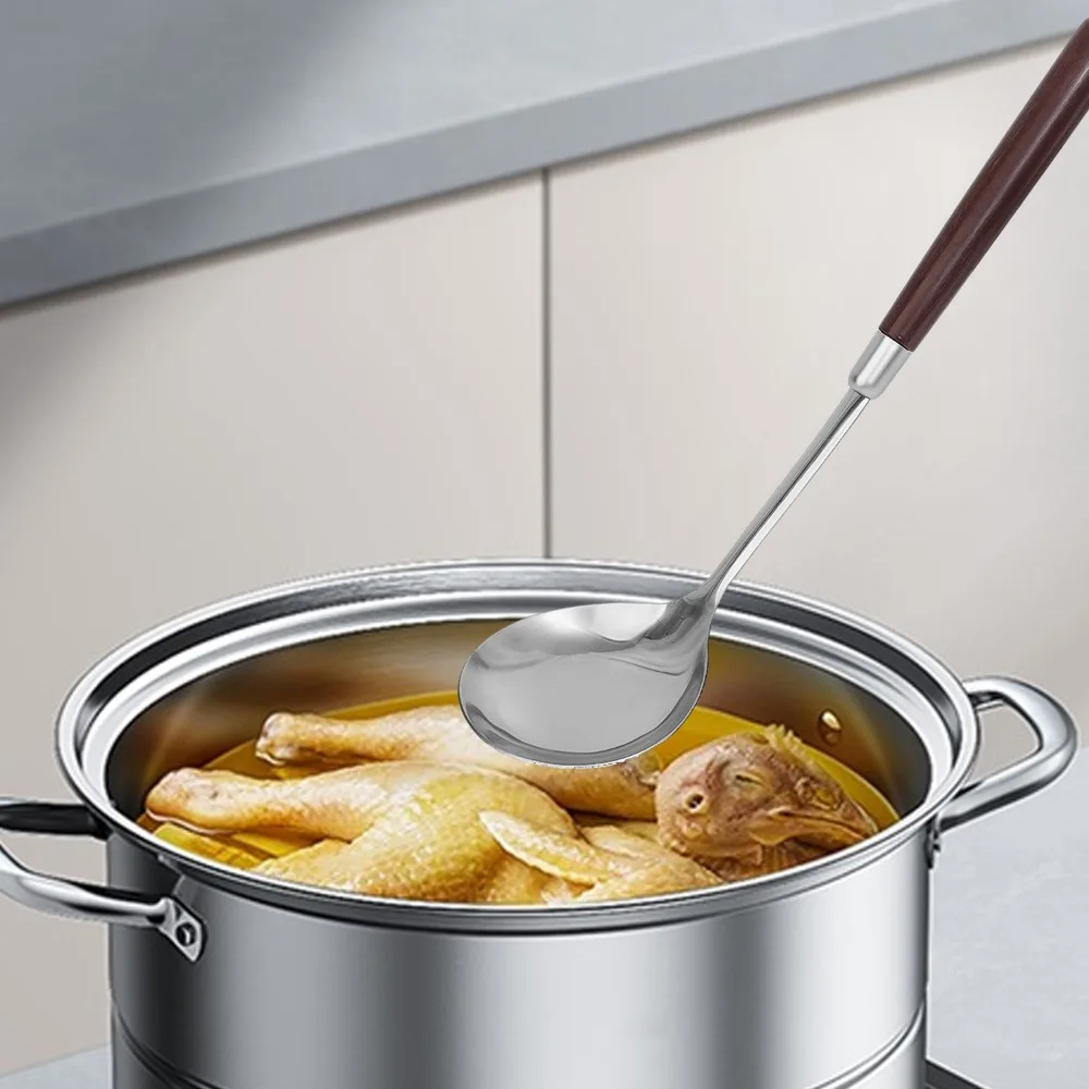 Stainless Steel Wood Handle Shovel Fried Fish Spatulas Steak Shovel Household Spoon Anti-hot Soup Spoon Kitchen Cooking Utensils Stainless Steel Wood Handle Shovel Fried Fish Spatulas Steak Shovel Household Spoon Anti-hot Soup Spoon Kitchen Cooking Utensils
