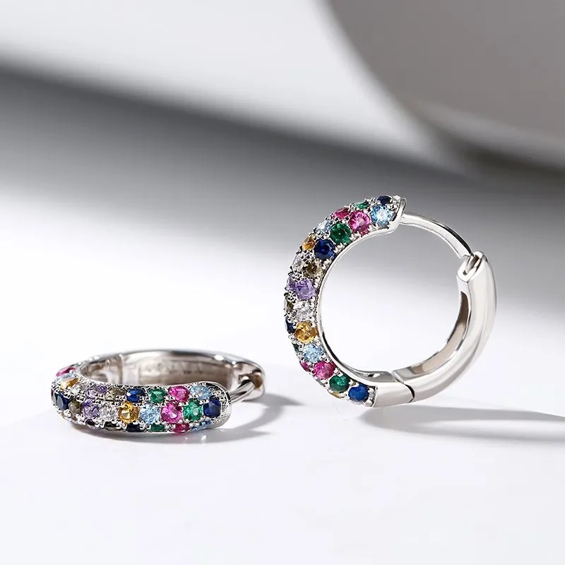New Fashion Silver Plate Round Mini Earrings Set Half Hoop Colorful Zircon Ladies Luxury Jewelry Hoop Earrings for Woman Gifts New Fashion Silver Plate Round Mini Earrings Set Half Hoop Colorful Zircon Ladies Luxury Jewelry Hoop Earrings for Woman Gifts