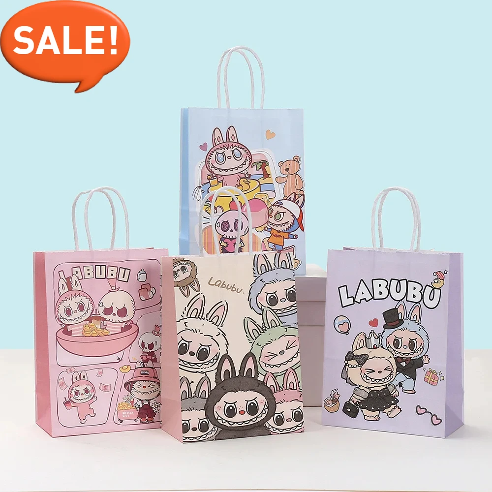 Cartoon Labubu Gift Bag Candy Snacks Birthday Gift Bag 10 Pack Gift Baking Shopping Portable Paper Bag