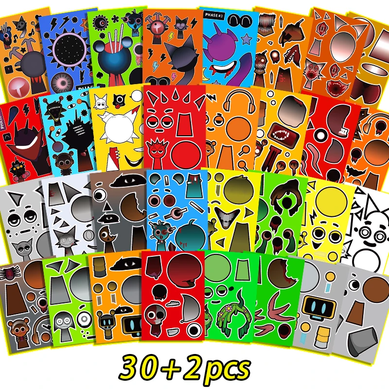 Sprunki Stickers Make-a-face DIY Stickers Make Your Own Sprunki Sticker for Class Reward, Book Decoration Kids Birthday GiftGift