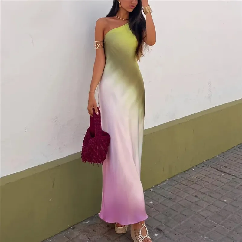 TRAF Tie Dye Long Dress Women Asymmertic Satin Backless Dress Woman Off Shoulder Sexy Evening Party Dresses Midi Summer Dresses TRAF Tie Dye Long Dress Women Asymmertic Satin Backless Dress Woman Off Shoulder Sexy Evening Party Dresses Midi Summer Dresses