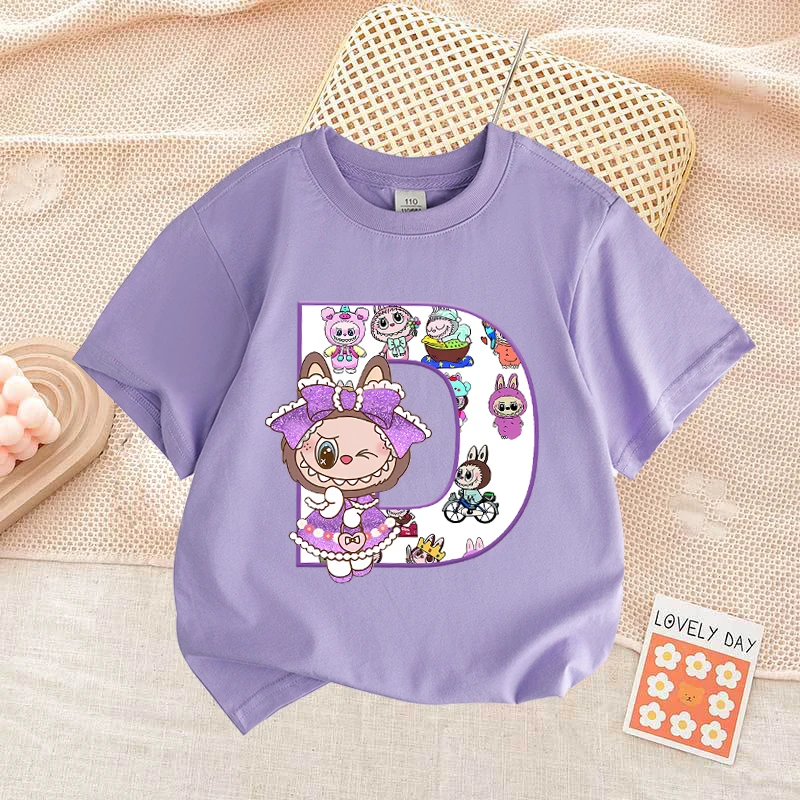 Labubu Letter A-Z Print T-shirt Cotton Summer Outdoor Wear Short Sleeve Girls Clothes Cute Top Cartoon Children Clothing Toddler Labubu Letter A-Z Print T-shirt Cotton Summer Outdoor Wear Short Sleeve Girls Clothes Cute Top Cartoon Children Clothing Toddler