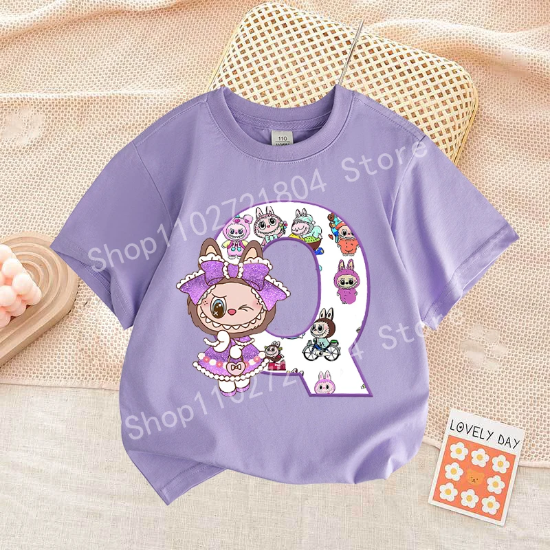 Labubu Letter A-Z Print T-shirt Cotton Summer Outdoor Wear Short Sleeve Girls Clothes Cute Top Cartoon Children Clothing Toddler Labubu Letter A-Z Print T-shirt Cotton Summer Outdoor Wear Short Sleeve Girls Clothes Cute Top Cartoon Children Clothing Toddler