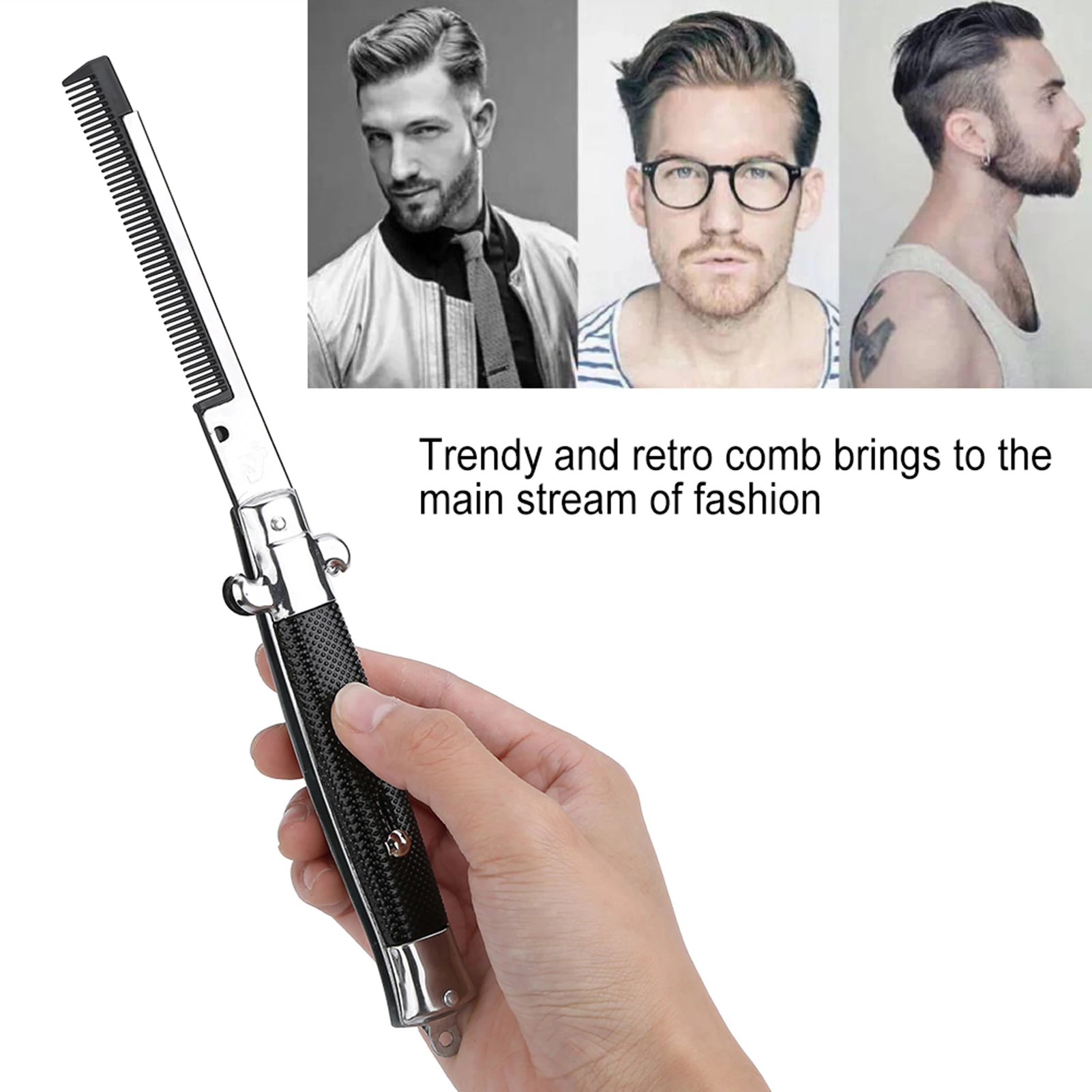 1pcs Folding Spring Comb Mens Womens Beauty Handmade Folding Pocket Clip Hair Moustache Beard Comb Barbershop Pet Modelling