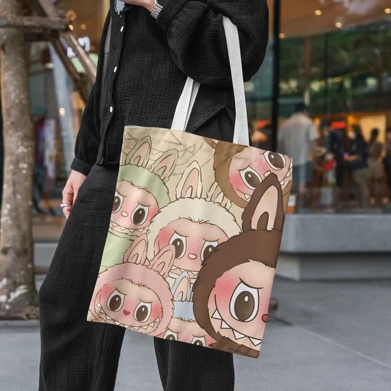Labubu Monster Canvas Tote Bag - Cute Cartoon Shoulder Bag for Women, Girls, Students | Lisa Collection Casual Handbag