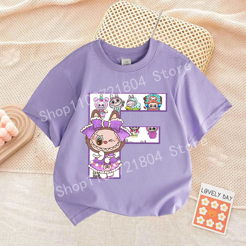 Labubu Letter A-Z Print T-shirt Cotton Summer Outdoor Wear Short Sleeve Girls Clothes Cute Top Cartoon Children Clothing Toddler Labubu Letter A-Z Print T-shirt Cotton Summer Outdoor Wear Short Sleeve Girls Clothes Cute Top Cartoon Children Clothing Toddler