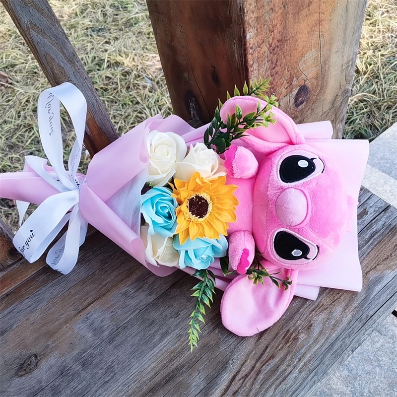 Lilo & Stitch Bouquet Major Holiday Gift PVC Rose Sunflower Anime Stuffed Doll Birthday Girl Valentine'S Christmas Day Girl Gift Lilo & Stitch Bouquet Major Holiday Gift PVC Rose Sunflower Anime Stuffed Doll Birthday Girl Valentine'S Christmas Day Girl Gift