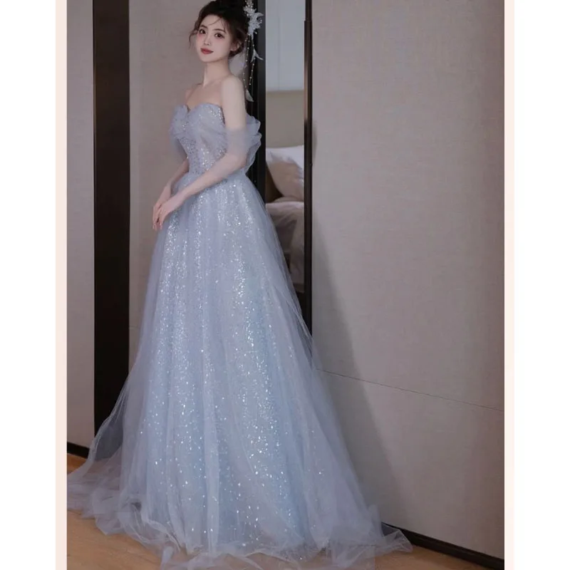 Y2k Evening Dresses Women's 2025 New Summer Banquet Long Dress Slim Sexy Light Luxury Art Test Host Adult Birthday Party Dress