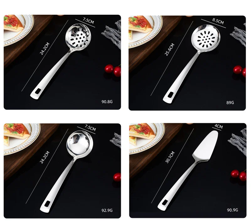 Silver Stainless Steel Soup Spoon Flat Colander Serving Spoon Cake Spatula Leaking Shovel Public Cutlery Set Cooking Utensil Silver Stainless Steel Soup Spoon Flat Colander Serving Spoon Cake Spatula Leaking Shovel Public Cutlery Set Cooking Utensil
