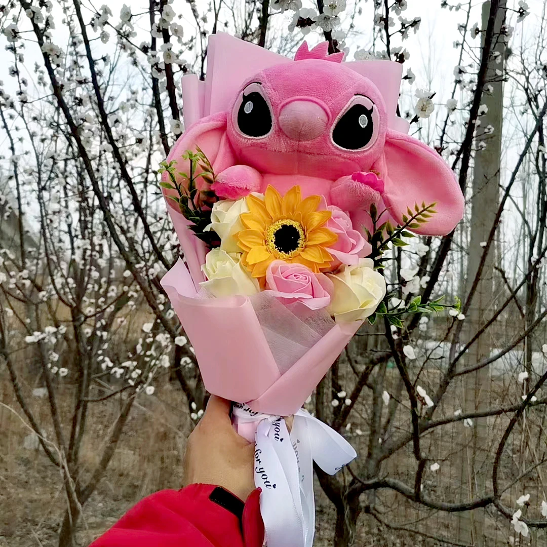 Lilo & Stitch Bouquet Major Holiday Gift PVC Rose Sunflower Anime Stuffed Doll Birthday Girl Valentine'S Christmas Day Girl Gift Lilo & Stitch Bouquet Major Holiday Gift PVC Rose Sunflower Anime Stuffed Doll Birthday Girl Valentine'S Christmas Day Girl Gift