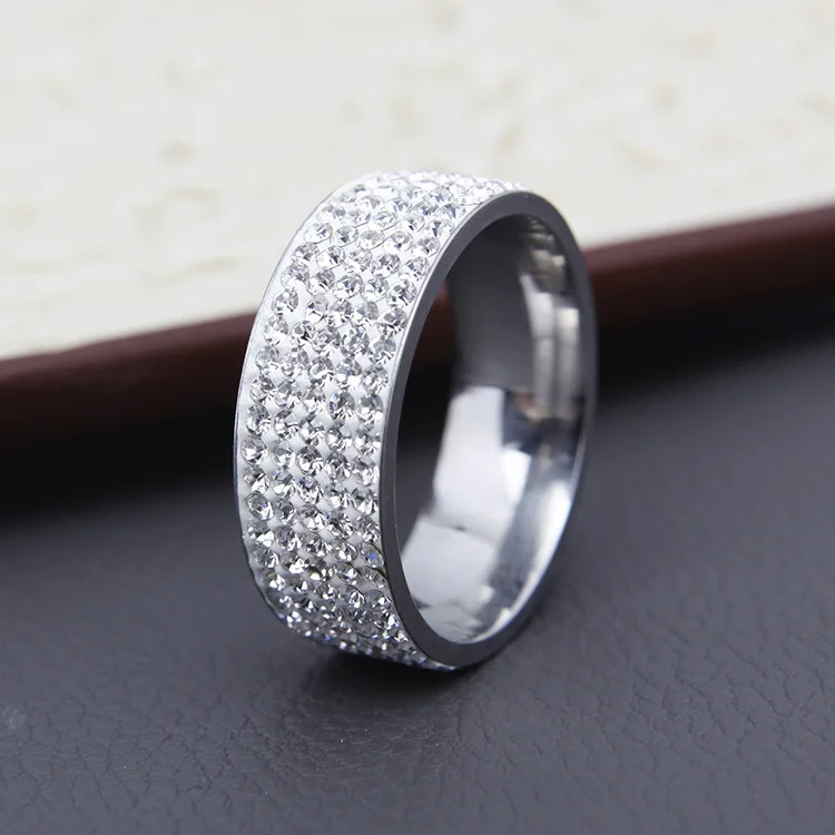 Hot Sale Vintage Retro Style Steel Ring for Women 5 Row Clear Crystal Jewelry Fashion Stainless Steel Engagement Wedding Rings Hot Sale Vintage Retro Style Steel Ring for Women 5 Row Clear Crystal Jewelry Fashion Stainless Steel Engagement Wedding Rings