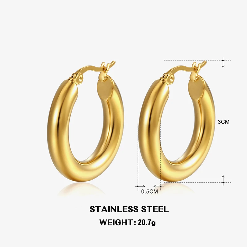 Classic Fashion Smooth Round Hoop Earrings For Women Stainless Steel 5mm Thick Ear Buckle Huggie Earrings Circle Vintage Jewelry Classic Fashion Smooth Round Hoop Earrings For Women Stainless Steel 5mm Thick Ear Buckle Huggie Earrings Circle Vintage Jewelry