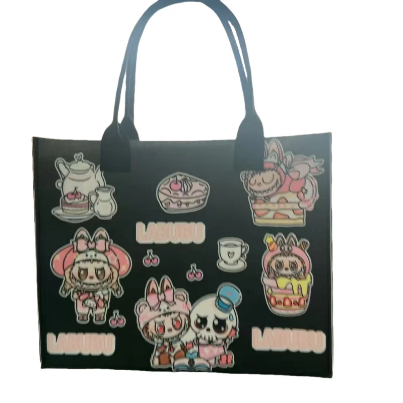 Labubu Creative Cartoon Anime Periphery Cute Print Student One Shoulder Hand Felt Bag Portable Open Large Capacity Travel Bag Labubu Creative Cartoon Anime Periphery Cute Print Student One Shoulder Hand Felt Bag Portable Open Large Capacity Travel Bag