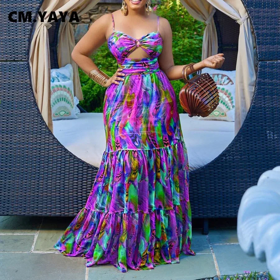 CMYAYA Elegant Women Spaghetti Strap Cutout Waist High Waist Big Swing Fit and Flare Maxi Long Dress 2022 Beach Sexy Boho Dress CMYAYA Elegant Women Spaghetti Strap Cutout Waist High Waist Big Swing Fit and Flare Maxi Long Dress 2022 Beach Sexy Boho Dress