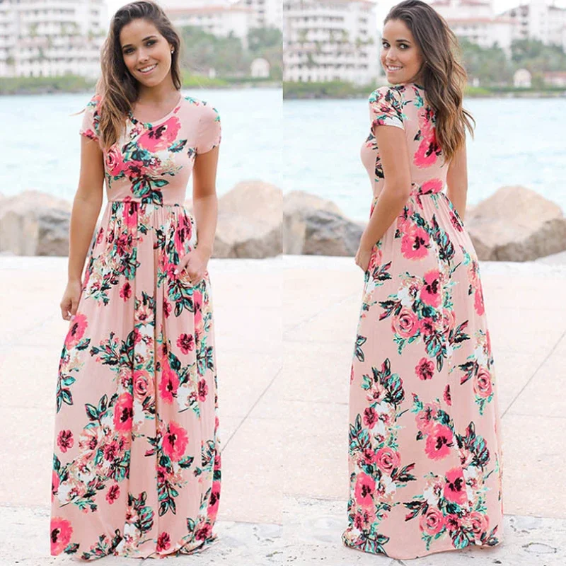 Women Summer Long Dress 2025 Floral Print Boho Beach Dress Ladies White Maxi Evening Party Dress Sundress Vestidos de festa