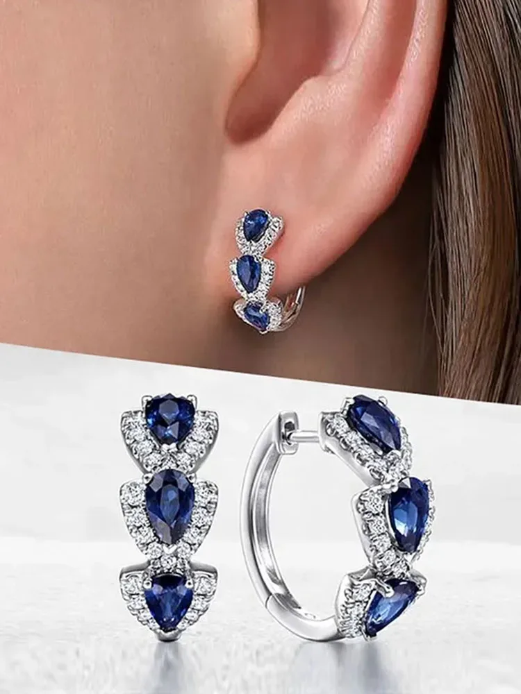 Huitan Luxury Trendy Blue Cubic Zirconia Hoop Earrings Wedding Party Elegant Accessories for Women Anniversary Gift New Jewelry Huitan Luxury Trendy Blue Cubic Zirconia Hoop Earrings Wedding Party Elegant Accessories for Women Anniversary Gift New Jewelry