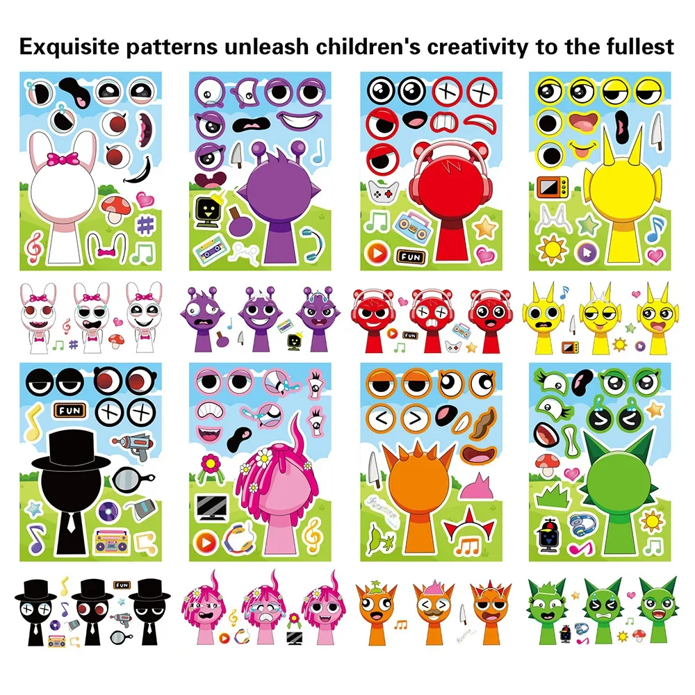 8/16Sheets Incredibox Sprunki Funny Puzzle Sticker Make a Face Decals Game Kids Toys Cartoon Assemble Jigsaw Children Party Gift 8/16Sheets Incredibox Sprunki Funny Puzzle Sticker Make a Face Decals Game Kids Toys Cartoon Assemble Jigsaw Children Party Gift