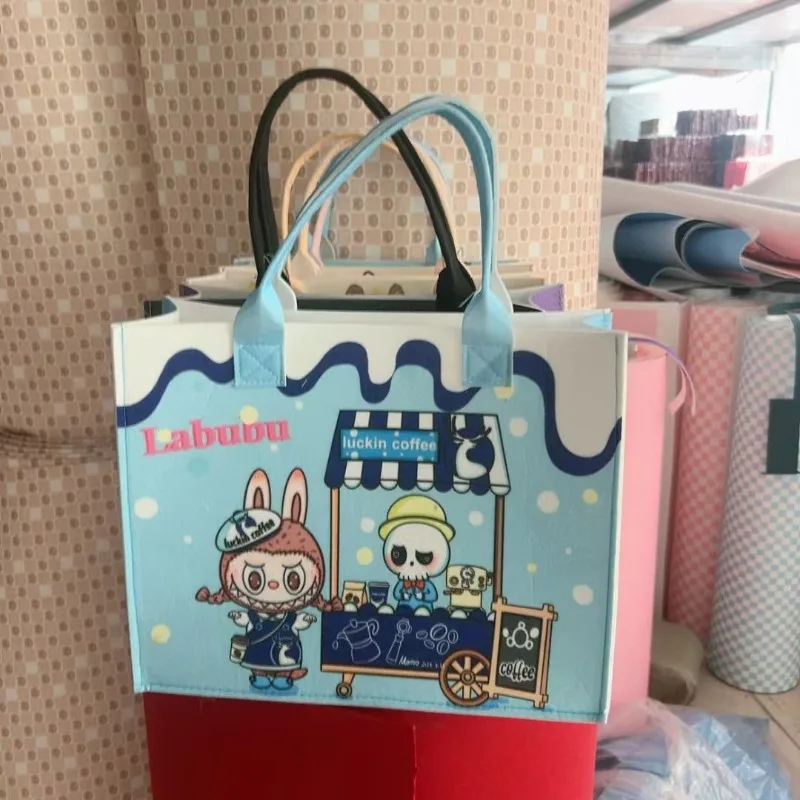 Labubu Creative Cartoon Anime Periphery Cute Print Student One Shoulder Hand Felt Bag Portable Open Large Capacity Travel Bag Labubu Creative Cartoon Anime Periphery Cute Print Student One Shoulder Hand Felt Bag Portable Open Large Capacity Travel Bag