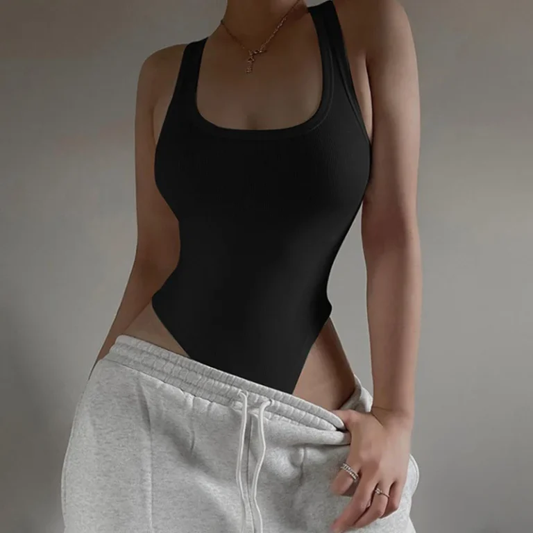 White Strappy Bodysuit Sexy Backless Ribbed Bodysuit Romper string femme sexy Sleeveless Tank Top gloved bodysuit Body Female