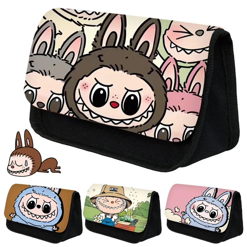 Labubu Pencil Cases Kawaii Large Capacity Pencil Storage Bag Student Stationery Organizer Pouch School Office Supplies Kids Gift