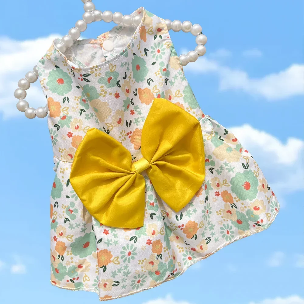 Cute Dog Dress Girl Dog Sleeveless Clothes Flower Printed Pet Apparel Doggies Bowknot Tulle Skirt Cat Clothing Small Puppy Dress Cute Dog Dress Girl Dog Sleeveless Clothes Flower Printed Pet Apparel Doggies Bowknot Tulle Skirt Cat Clothing Small Puppy Dress