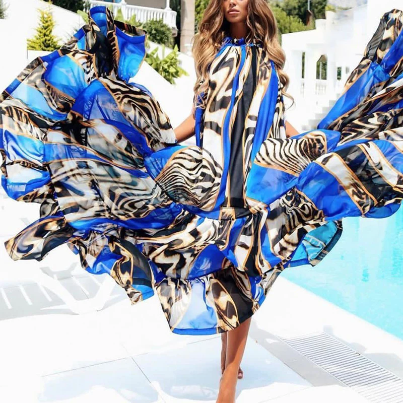 Sexy Summer Party Dress Women Fashion Bow Straps High Waist Pleated Beach Dress Chiffon Casual Floral Print Bohemian Long Dress Sexy Summer Party Dress Women Fashion Bow Straps High Waist Pleated Beach Dress Chiffon Casual Floral Print Bohemian Long Dress