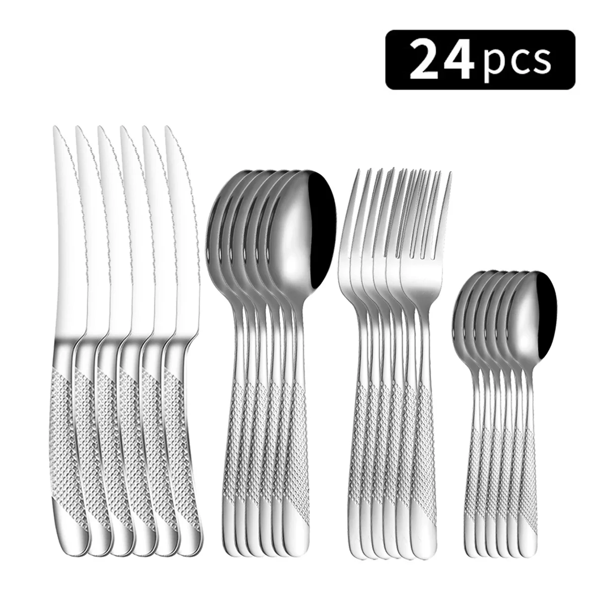 6pc/30pc Stainless steel silver high-end star diamond tableware set knife, fork and spoon dessert fork and spoon 6pc/30pc Stainless steel silver high-end star diamond tableware set knife, fork and spoon dessert fork and spoon
