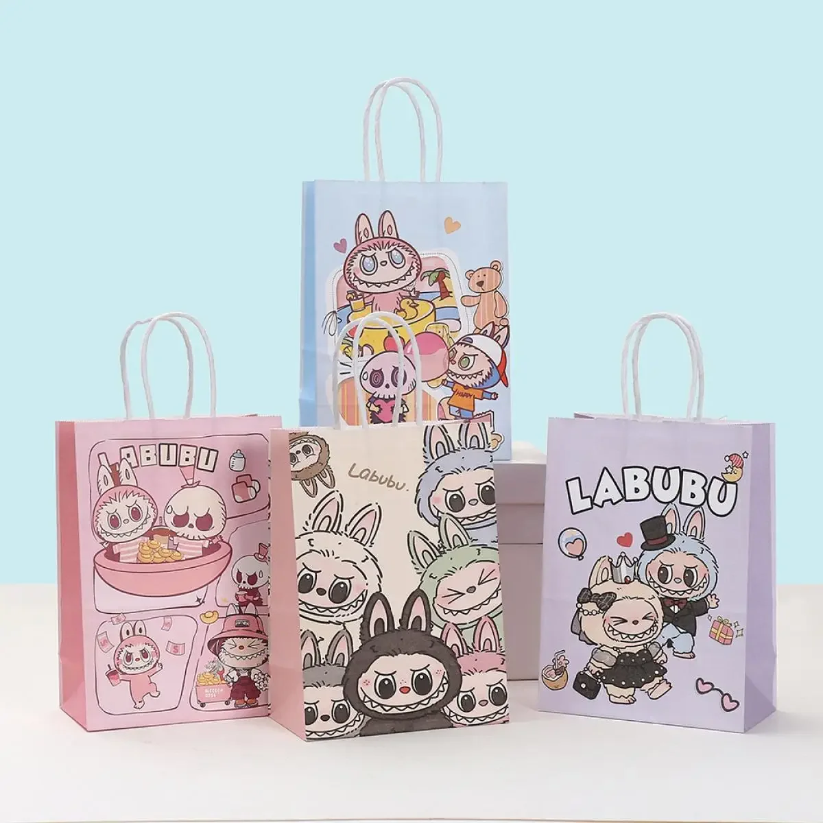 Cartoon Labubu Gift Bag Candy Snacks Birthday Gift Bag 10 Pack Gift Baking Shopping Portable Paper Bag