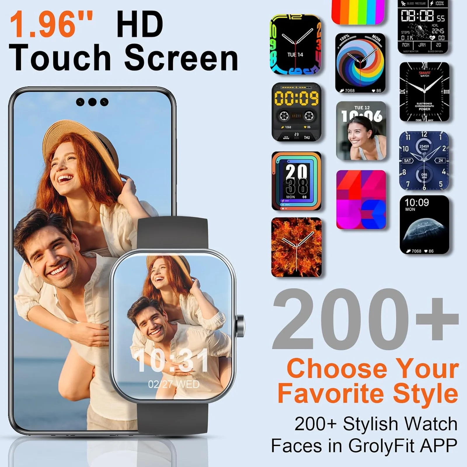 Smart Watch(Answer/Make Calls), 1.96" Smartwatches, Fitness Tracker, Sleep Monitor, Pedometer, 100+ Sport Modes, IP68 Waterproof Smart Watch(Answer/Make Calls), 1.96" Smartwatches, Fitness Tracker, Sleep Monitor, Pedometer, 100+ Sport Modes, IP68 Waterproof