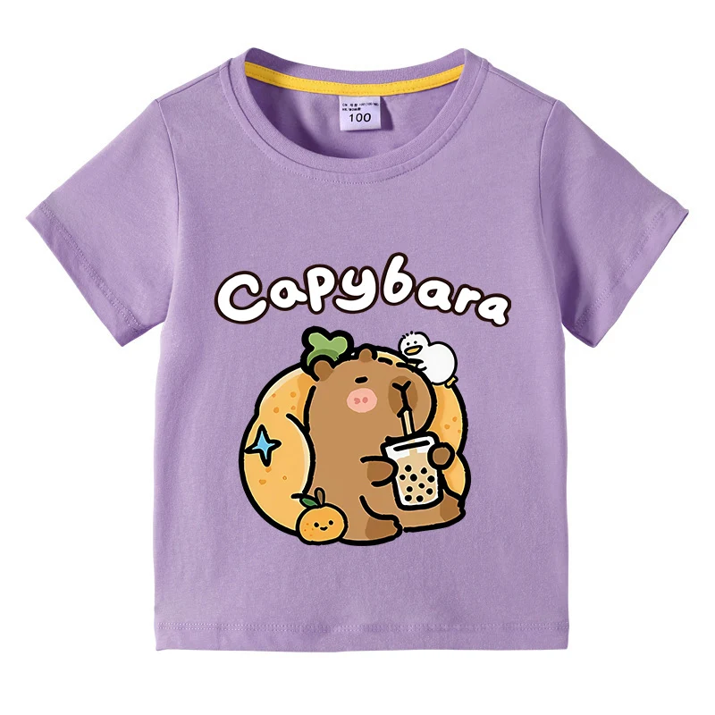 Children Cotton T-shirt Kids Capybara T-shirt 3-10Years Child Boys Cute Capibara Round Neck Tops Tee Kids Clothes For Summer