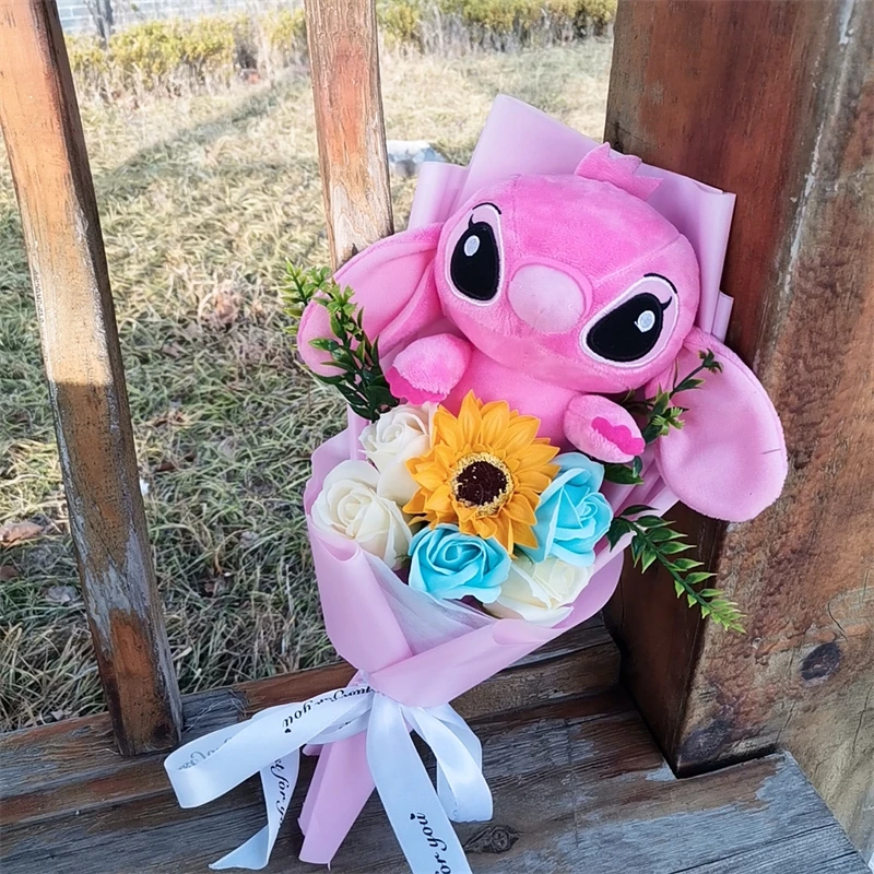 Lilo & Stitch Bouquet Major Holiday Gift PVC Rose Sunflower Anime Stuffed Doll Birthday Girl Valentine'S Christmas Day Girl Gift Lilo & Stitch Bouquet Major Holiday Gift PVC Rose Sunflower Anime Stuffed Doll Birthday Girl Valentine'S Christmas Day Girl Gift