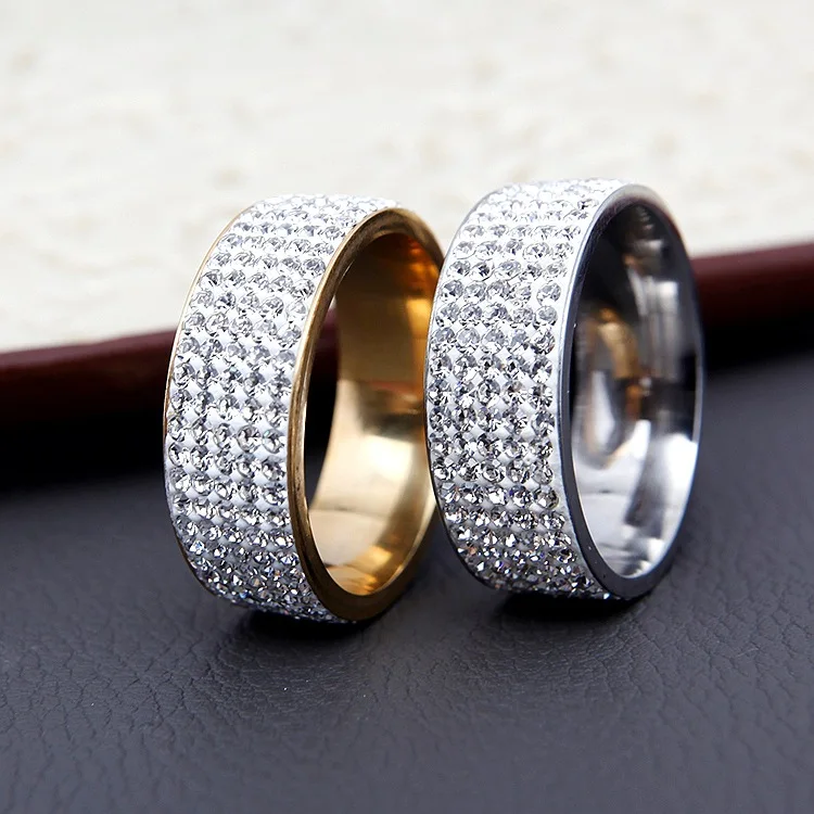 Hot Sale Vintage Retro Style Steel Ring for Women 5 Row Clear Crystal Jewelry Fashion Stainless Steel Engagement Wedding Rings Hot Sale Vintage Retro Style Steel Ring for Women 5 Row Clear Crystal Jewelry Fashion Stainless Steel Engagement Wedding Rings