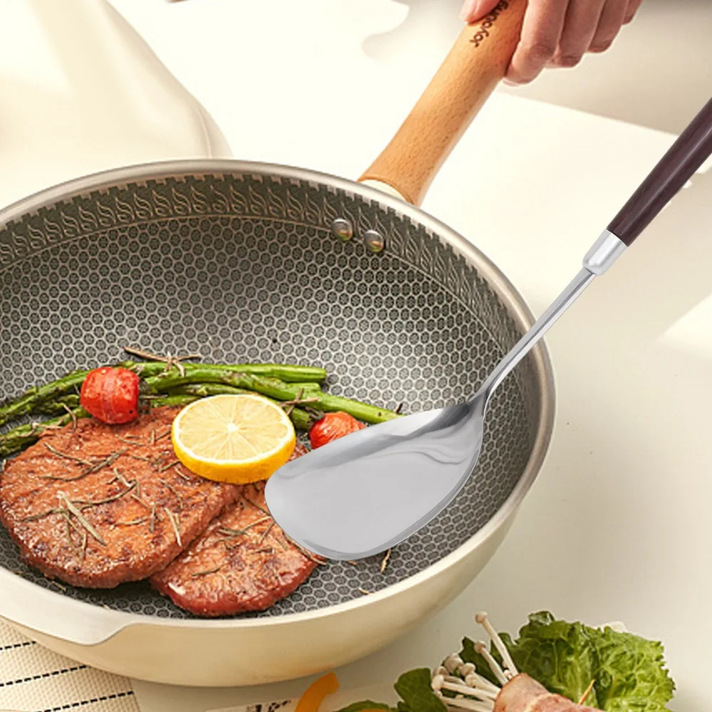 Stainless Steel Wood Handle Shovel Fried Fish Spatulas Steak Shovel Household Spoon Anti-hot Soup Spoon Kitchen Cooking Utensils Stainless Steel Wood Handle Shovel Fried Fish Spatulas Steak Shovel Household Spoon Anti-hot Soup Spoon Kitchen Cooking Utensils