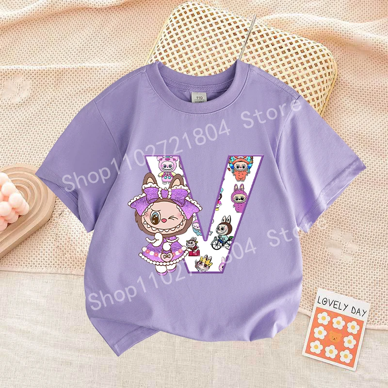Labubu Letter A-Z Print T-shirt Cotton Summer Outdoor Wear Short Sleeve Girls Clothes Cute Top Cartoon Children Clothing Toddler Labubu Letter A-Z Print T-shirt Cotton Summer Outdoor Wear Short Sleeve Girls Clothes Cute Top Cartoon Children Clothing Toddler