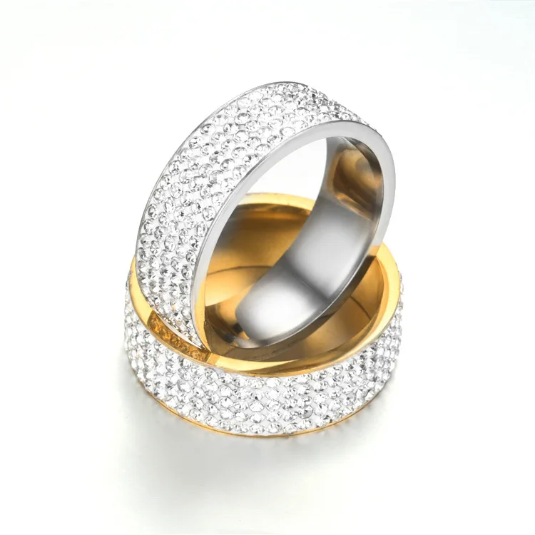 Hot Sale Vintage Retro Style Steel Ring for Women 5 Row Clear Crystal Jewelry Fashion Stainless Steel Engagement Wedding Rings Hot Sale Vintage Retro Style Steel Ring for Women 5 Row Clear Crystal Jewelry Fashion Stainless Steel Engagement Wedding Rings